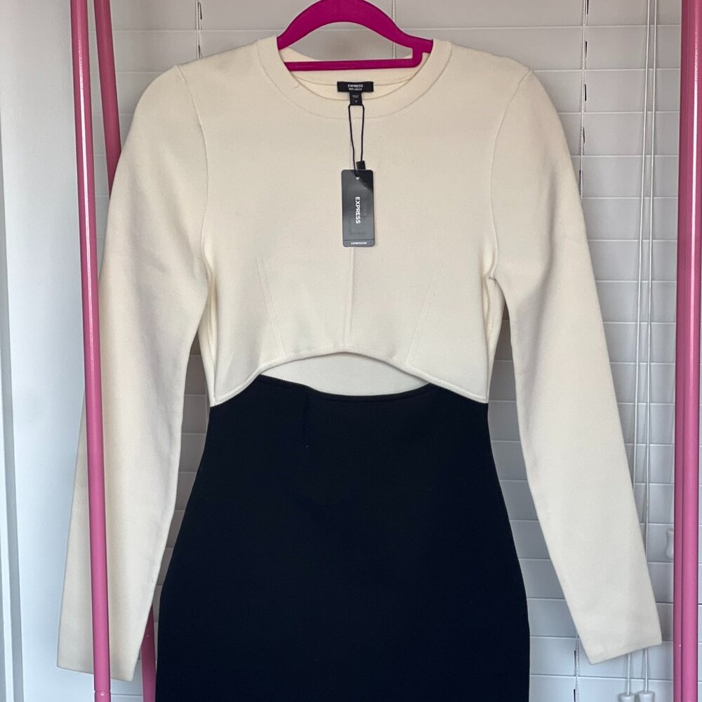 🖤✨ Black & Off-White Body Contouring Dress – Brand New With Tags! ✨🤍